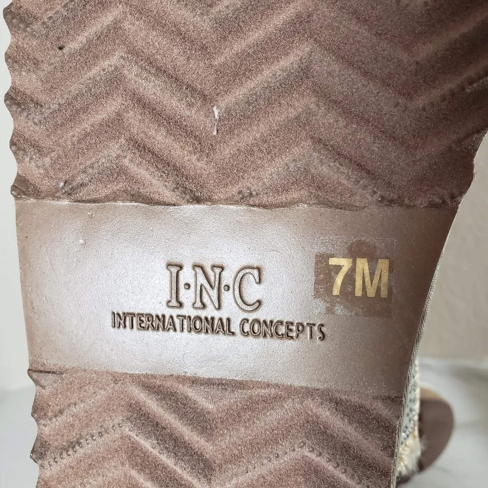 INC International Concepts Adrief Cream Bling Pull On Ankle Booties Sz 7M
